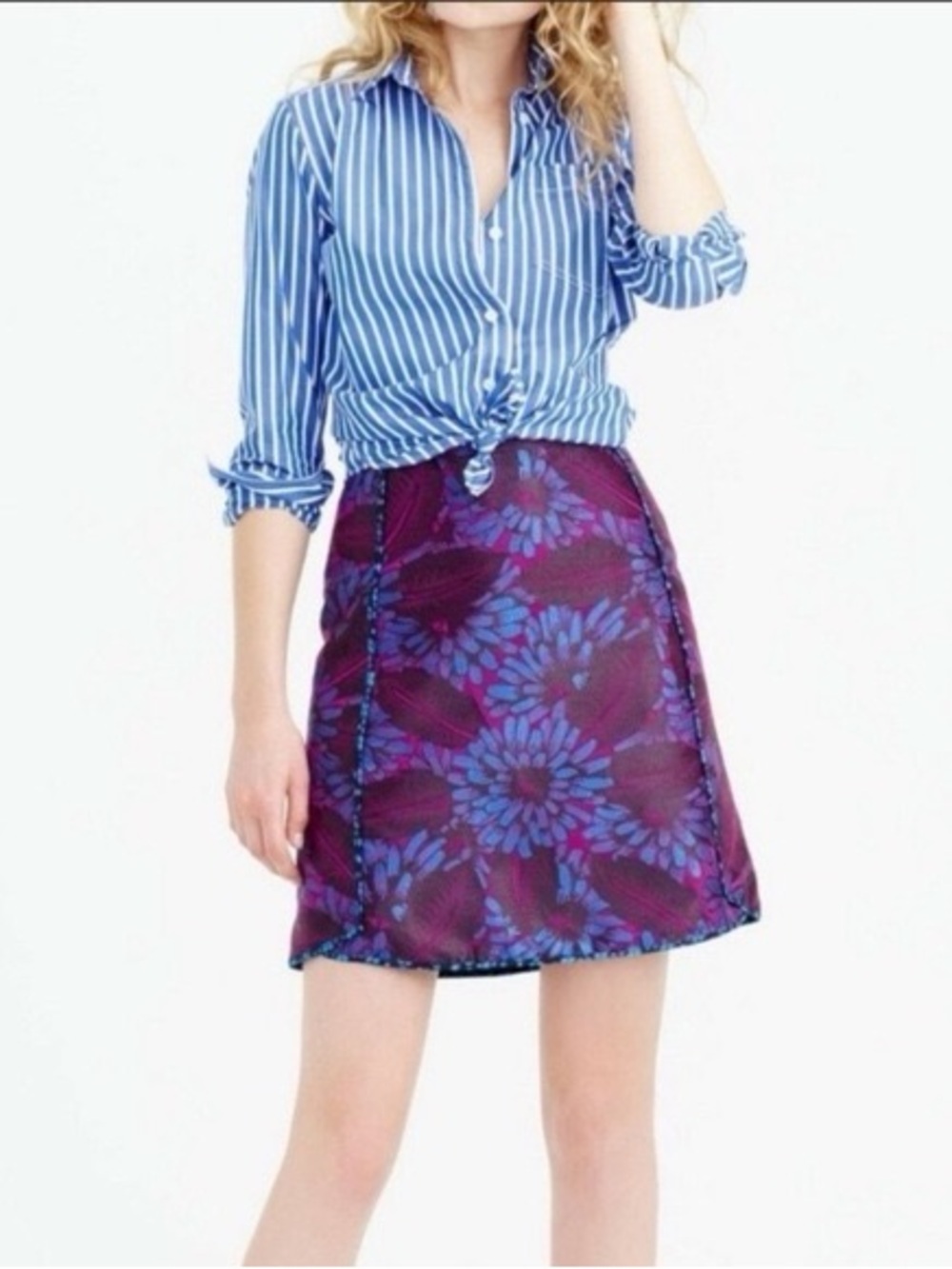 J. Crew Midnight Floral Jacquard Brocade A-Line Skirt Purple Pink Blue Accents
